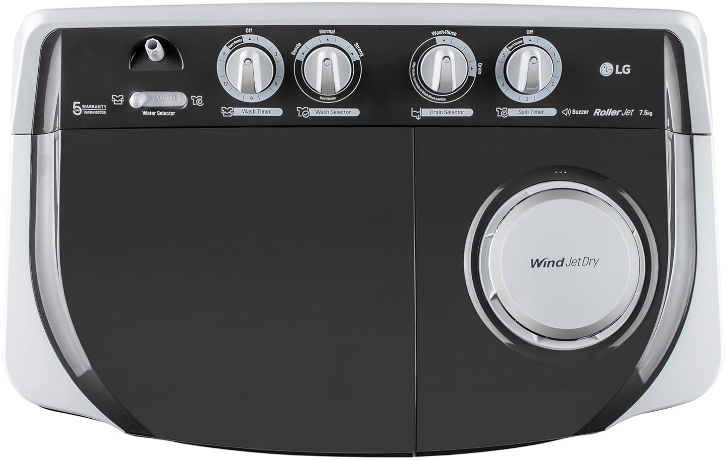 LG P7510RGAZ 7.5 kg 5 Star Semi-Automatic Washing Machine | Wind Jet Dry | Roller Jet Pulsator | Suraj Electronics Delhi NCR