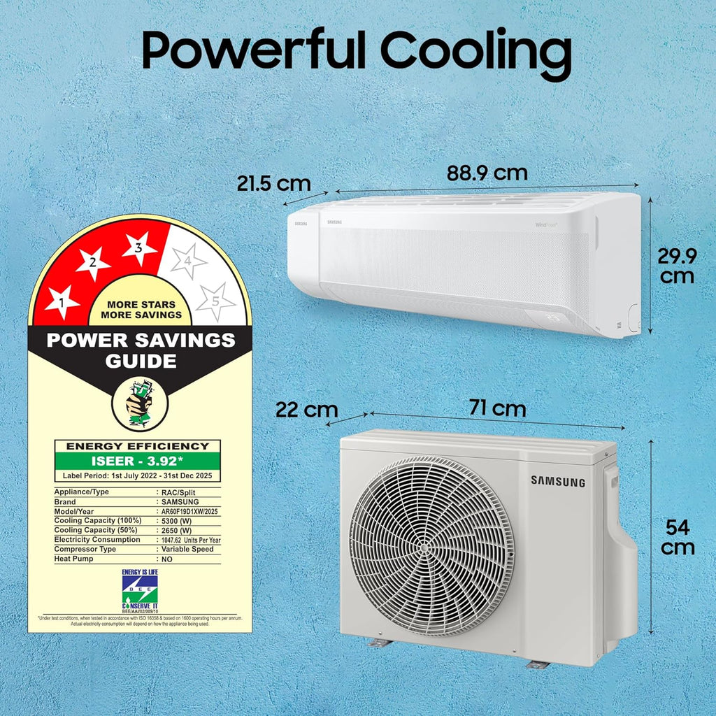 Samsung AR60F19D1XW 1.5 Ton 3 Star Windfree AI Inverter Smart Split AC (WiFi, 2025)