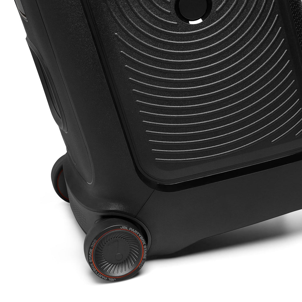 JBL PartyBox 320 Portable Bluetooth Speaker 240W with AI Sound Boost, Light Show, Mic/Guitar Input, Telescopic Handle – Black