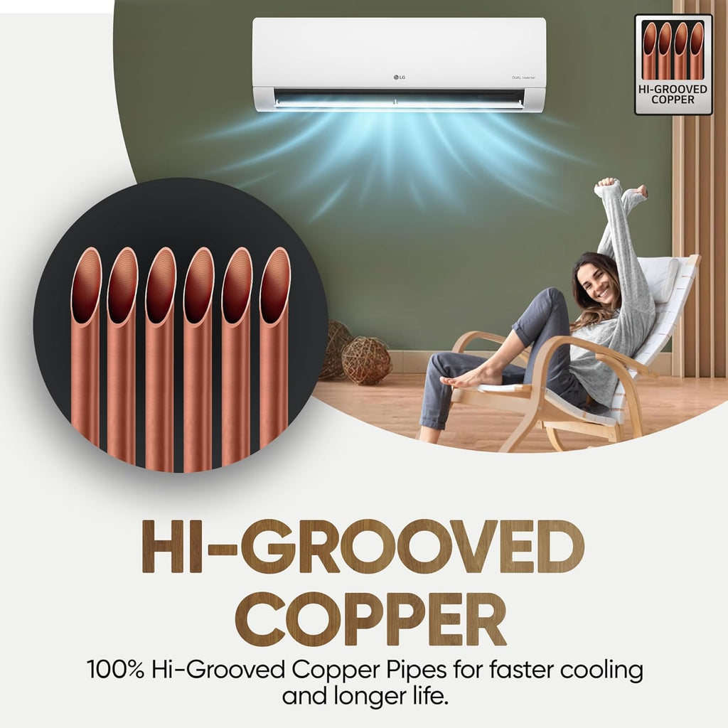 LG US-Q24ENXE 2 Ton 3 Star DUAL Inverter Split AC (Copper, AI Convertible 6-in-1, Diet Mode+, Faster Cooling & Energy Saving, 4 Way Swing, HD Filter with Anti-Virus Protection,  White)
