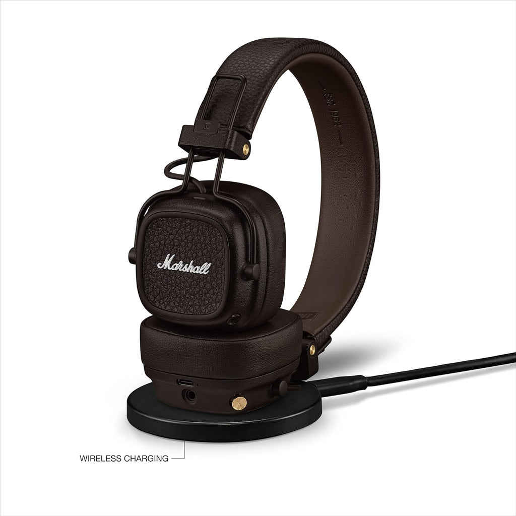 Marshall Major V Wireless On-Ear Headphones (Brown) – 100+ Hours Playtime, Bluetooth, Wireless Charging, Foldable Design, M-Button Control