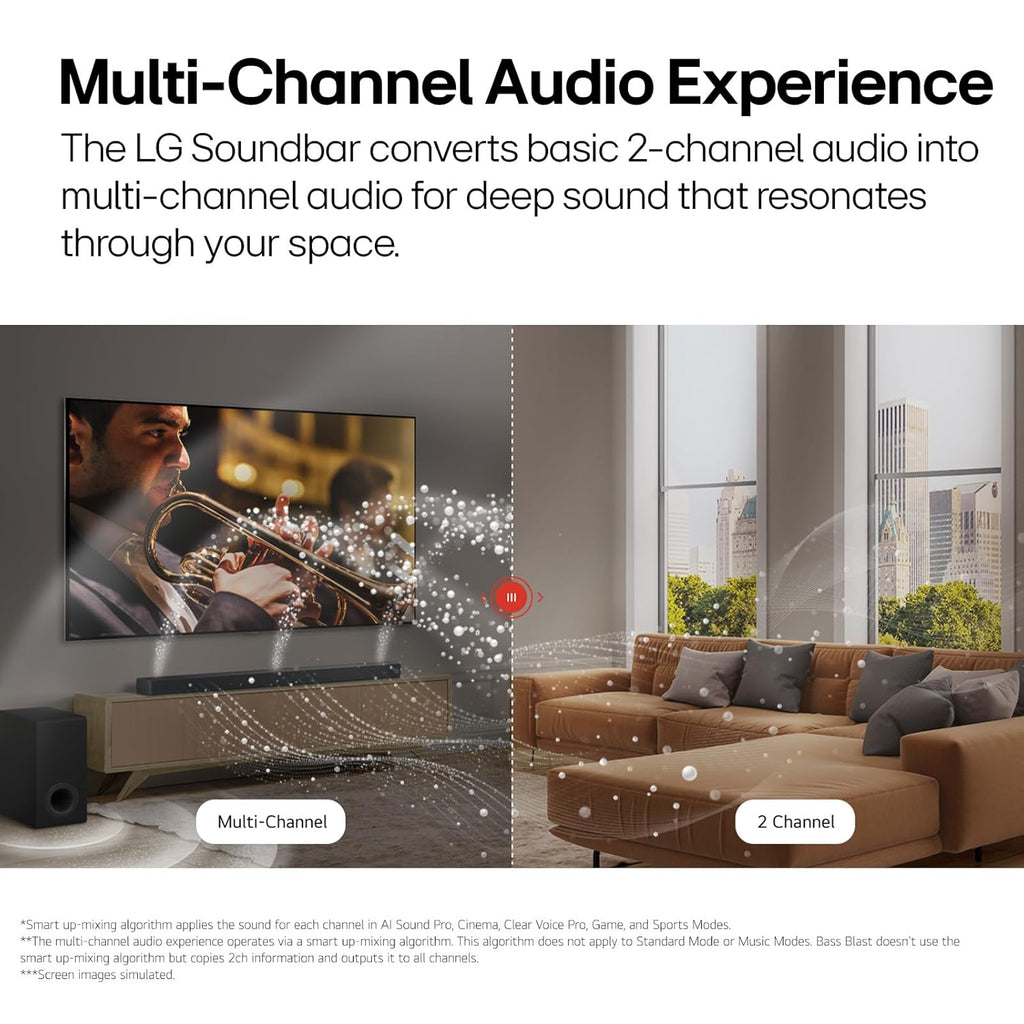 LG SQ70TY 400W 3.1.1Ch Soundbar with Dolby Atmos, DTS:X, AI Sound Pro & Wireless Subwoofer (Black)