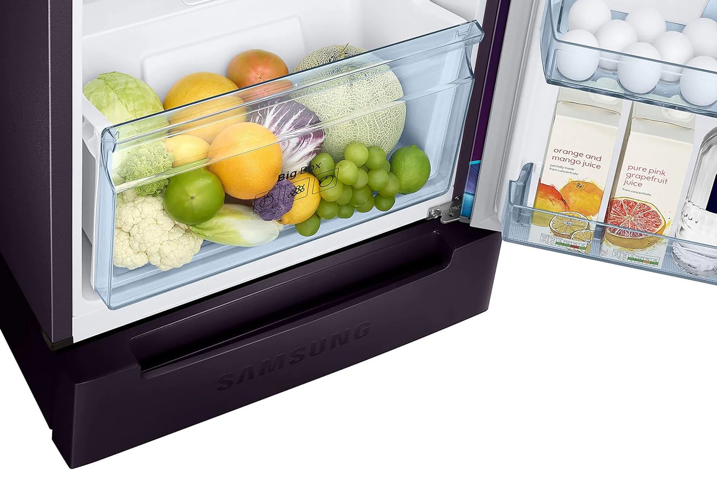 Samsung RT28C31429R/HL 236L 2 Star Inverter Frost-Free Double Door Refrigerator (Paradise Bloom Purple) Base Stand Drawer