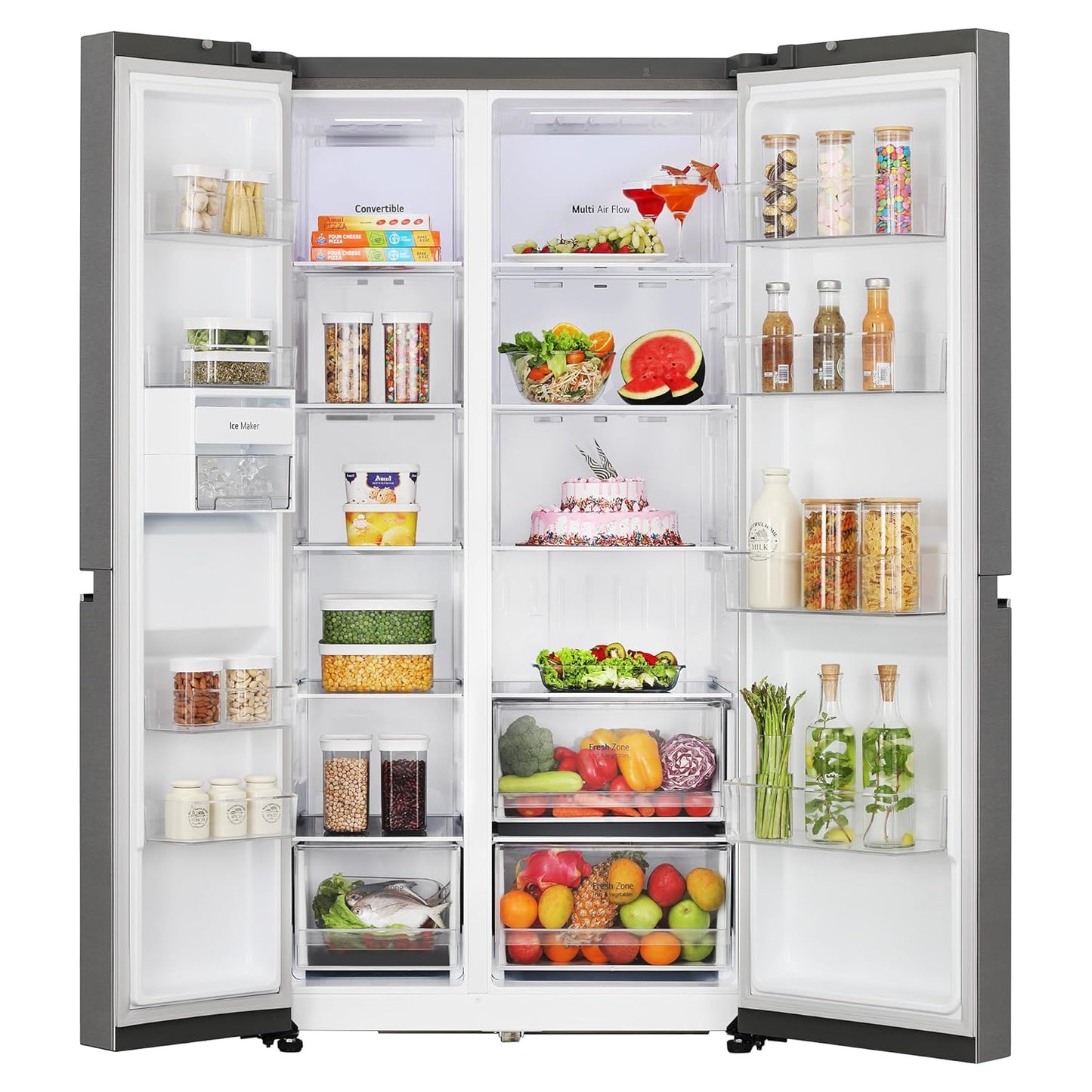 LG GL-B257HDS3 650 L Frost Free Smart Inverter Double Door Side By Side Refrigerator( Dazzle Steel, Convertible)