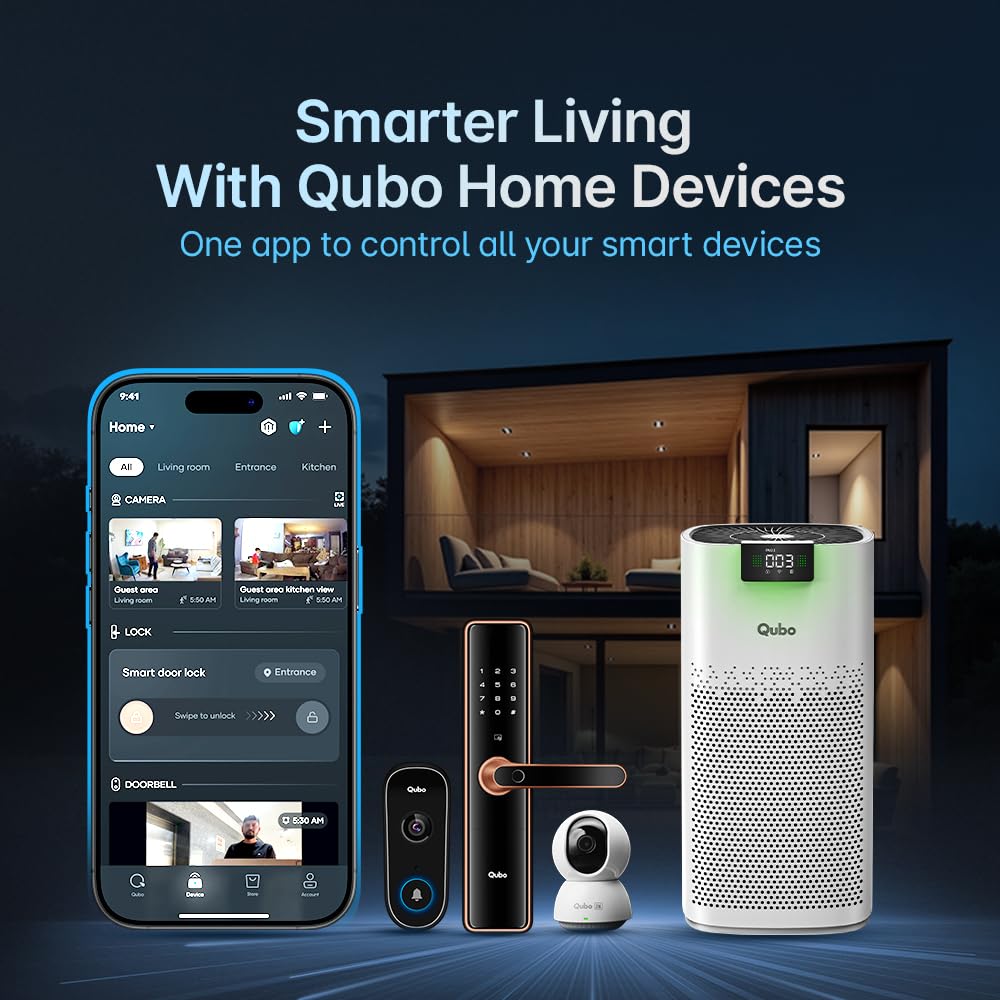 Qubo Smart Air Purifier Q600 | 4-Layer Filtration | HEPA H13 | QSensAI Smart Mode | 600 Sq. Ft. Coverage | App &amp; Voice Control | Suraj Electronics