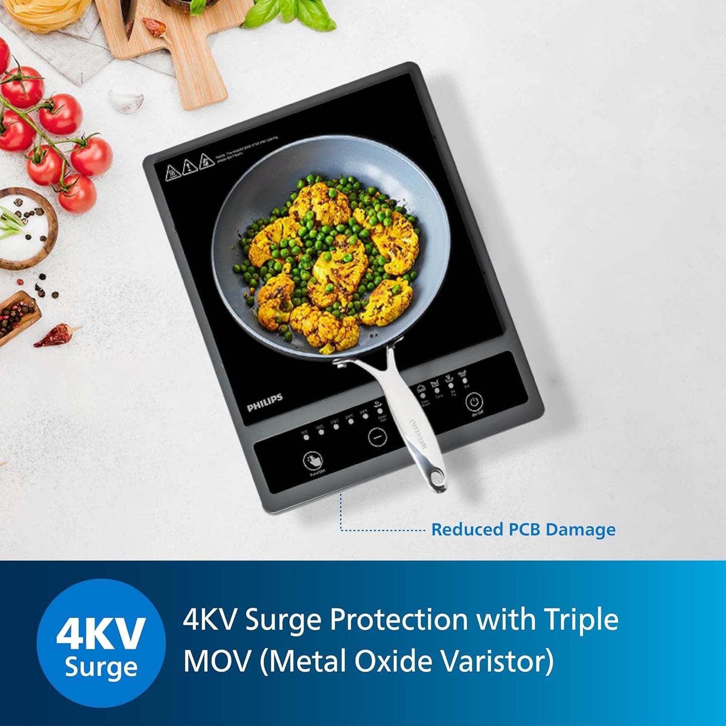 Philips HD4934/00 1300W Induction Cooktop | 7 Preset Menus | Triple MOV 4kW Protection | 3-Year Coil Warranty | Suraj Electronics Delhi NCR