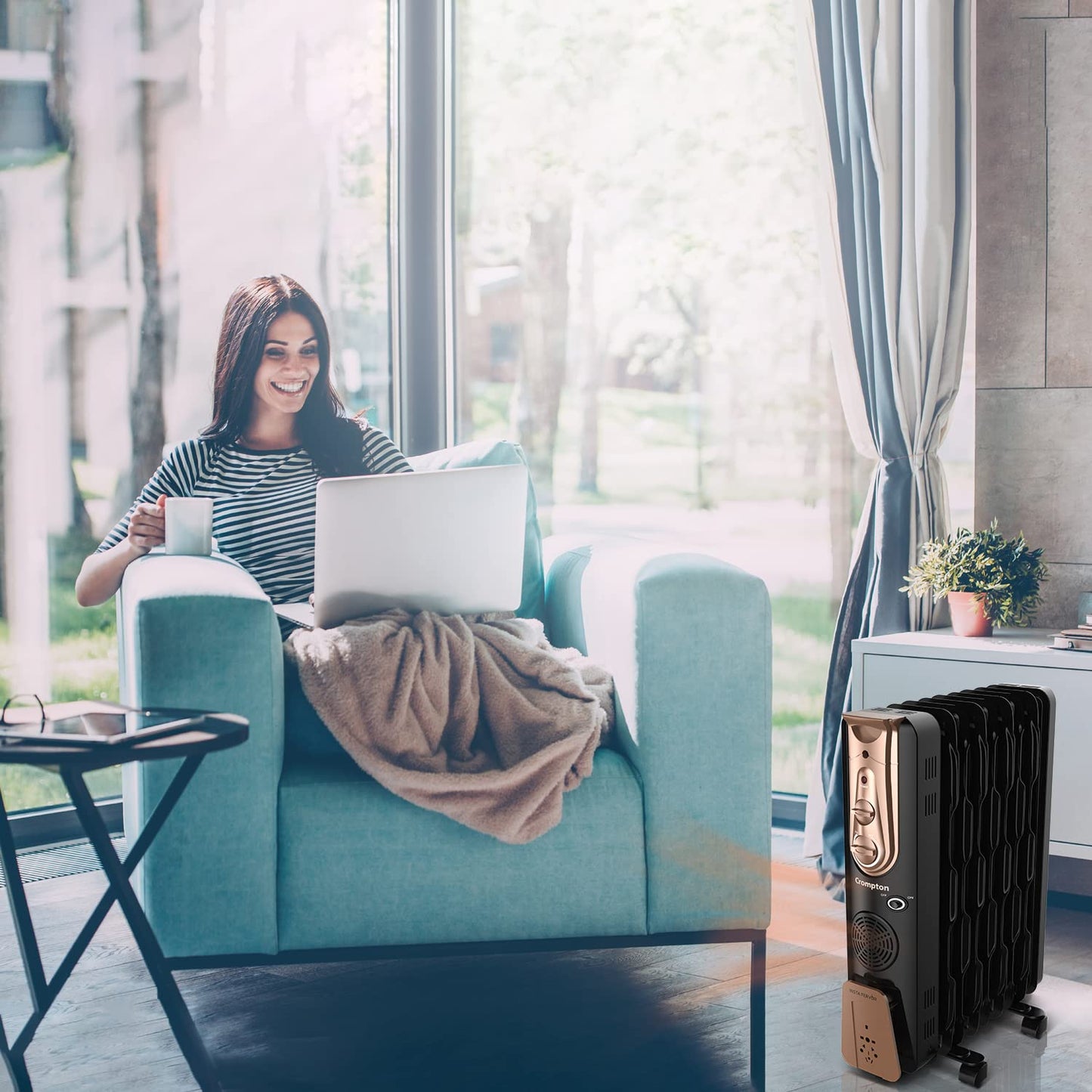 Crompton Insta Fervor 9 Fin 2400W Oil Filled Room Heater with PTC Fan | 3 Heat Settings | Overheat &amp; Tip-Over Protection | Suraj Electronics Delhi NCR