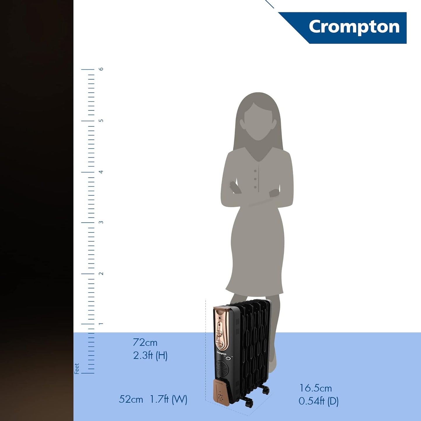 Crompton Insta Fervor 9 Fin 2400W Oil Filled Room Heater with PTC Fan | 3 Heat Settings | Overheat &amp; Tip-Over Protection | Suraj Electronics Delhi NCR