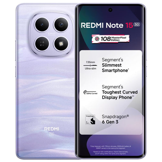 Redmi Note 15 5G 128 GB, 8 GB RAM, Mist Purple, Mobile Phone