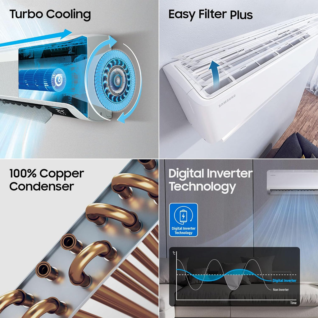 Samsung AR50F24D1XH 2 Ton 3 Star Inverter Smart Split AC | BESPOKE AI, Wi-Fi, 5-Step Convertible, 4-Way Swing, R32 Refrigerant | 2025 Model – Made in India