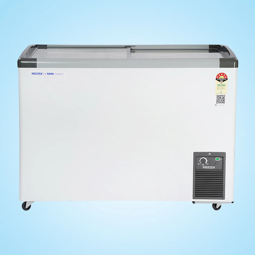 Voltas GT340GA5-W-G3 275L 5 Star Glass Top Deep Freezer (Convertible, Dual Temperature, Anti-Corrosive Body)