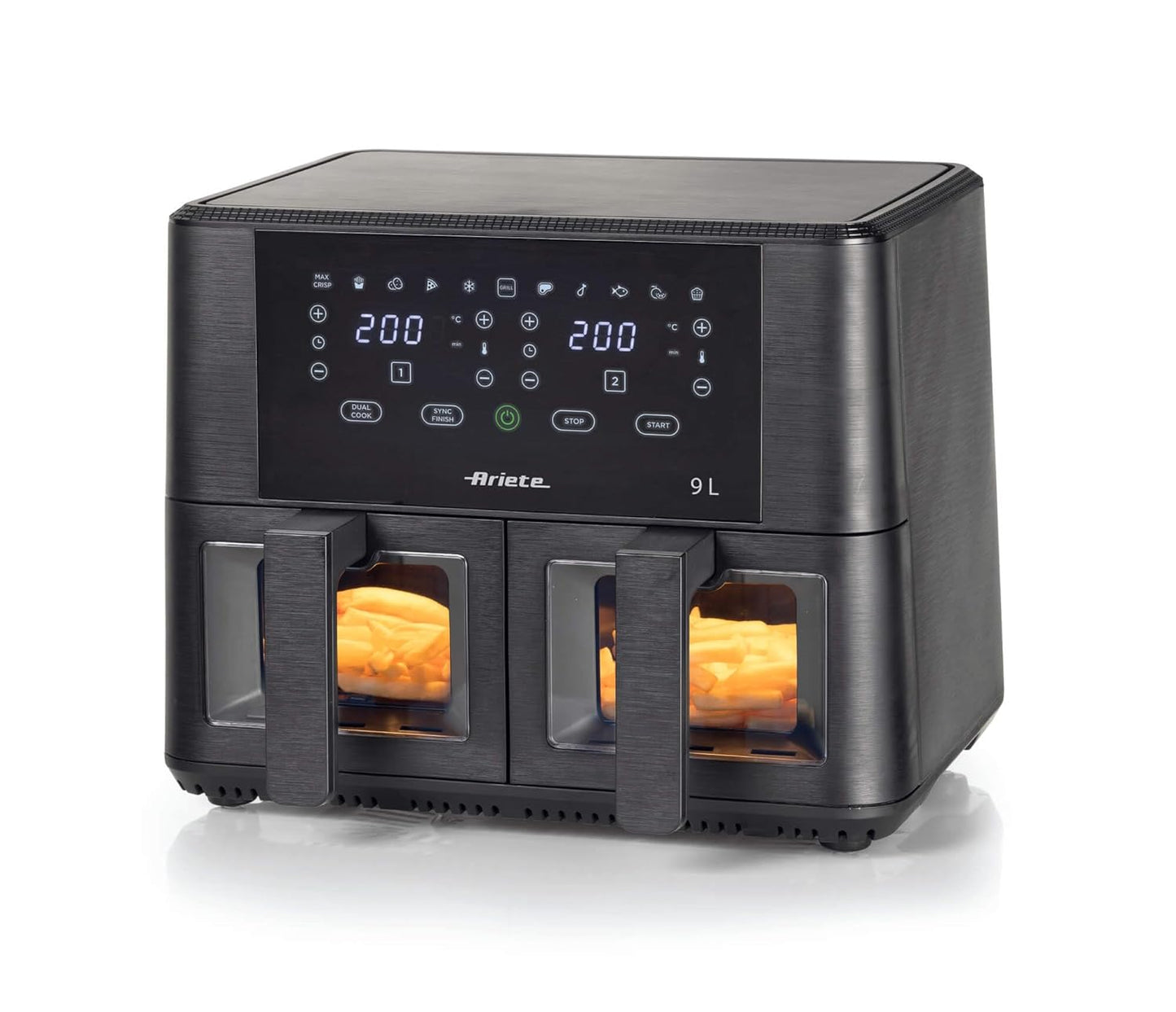 Ariete 4631 Double Air Fryer 9L (2400W) with Dual Basket, 11 Cooking Programs, BPA-Free, Oil-Free Healthy Frying, Touchscreen Panel – Black | Suraj Electronics