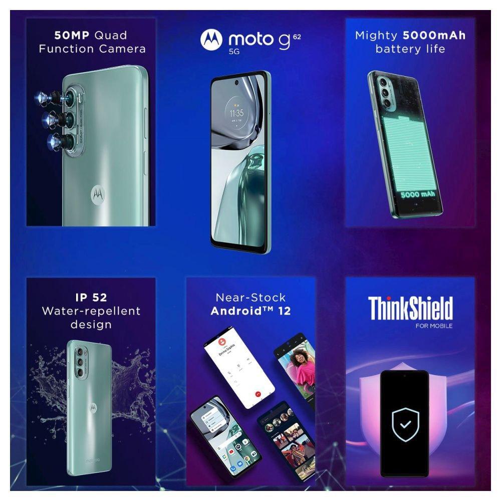 Motorola G62 5G 128 GB, 6 GB RAM, Frosted Blue, Mobile Phone