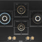 Bosch PNI7B6F20I 4 Burner Built-in Glass Gas Hob – Auto Ignition, Flame Failure Safety, Bevelled Glass, Made in Spain (Black)