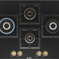 Bosch PNI7B6F20I 4 Burner Built-in Glass Gas Hob – Auto Ignition, Flame Failure Safety, Bevelled Glass, Made in Spain (Black)