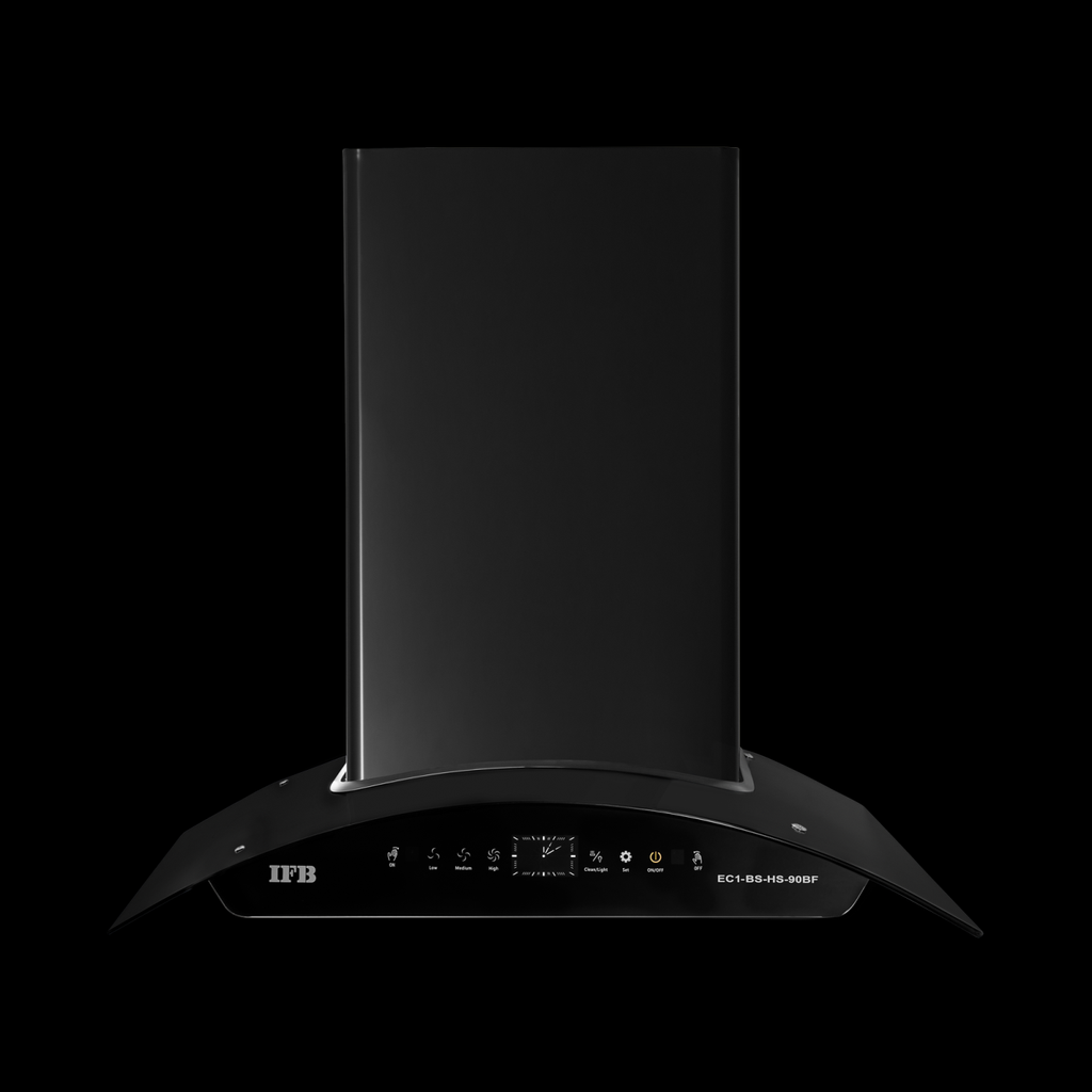 IFB 60 Cm 1200 m³/hr Auto-Clean Curved Glass Kitchen Chimney (EC1 -BS -HS-60BF, Feather Touch, Baffle Filter, Black Steel)