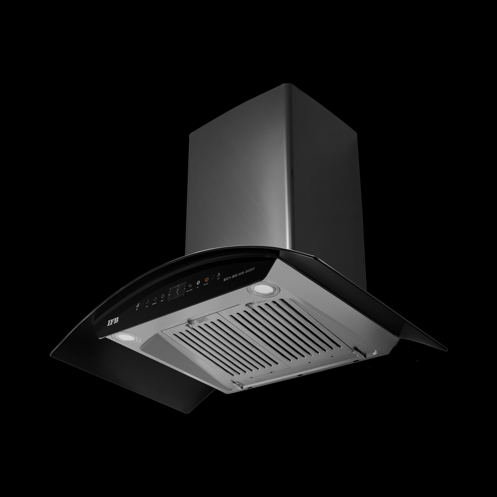 IFB 60 Cm 1200 m³/hr Auto-Clean Curved Glass Kitchen Chimney (EC1 -BS -HS-60BF, Feather Touch, Baffle Filter, Black Steel)
