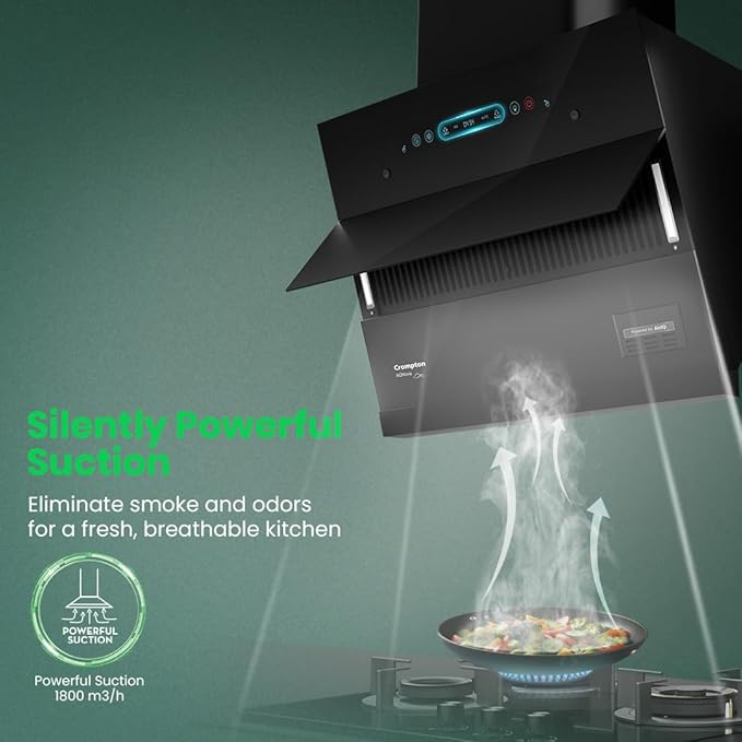 Crompton CHD-AQI60FLE-IND BLDC 1700m3/hr 60cm Slant Chimney AQ NONA| Filterless Intelligent Autoclean| Built In Oil Collector| Touch+Motion Sensor Control|10Yrs Motor & 4Yrs Overall Warranty