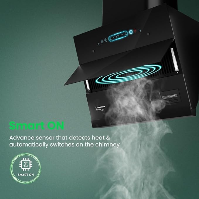 Crompton CHD-AQI60FLE-IND BLDC 1700m3/hr 60cm Slant Chimney AQ NONA| Filterless Intelligent Autoclean| Built In Oil Collector| Touch+Motion Sensor Control|10Yrs Motor & 4Yrs Overall Warranty