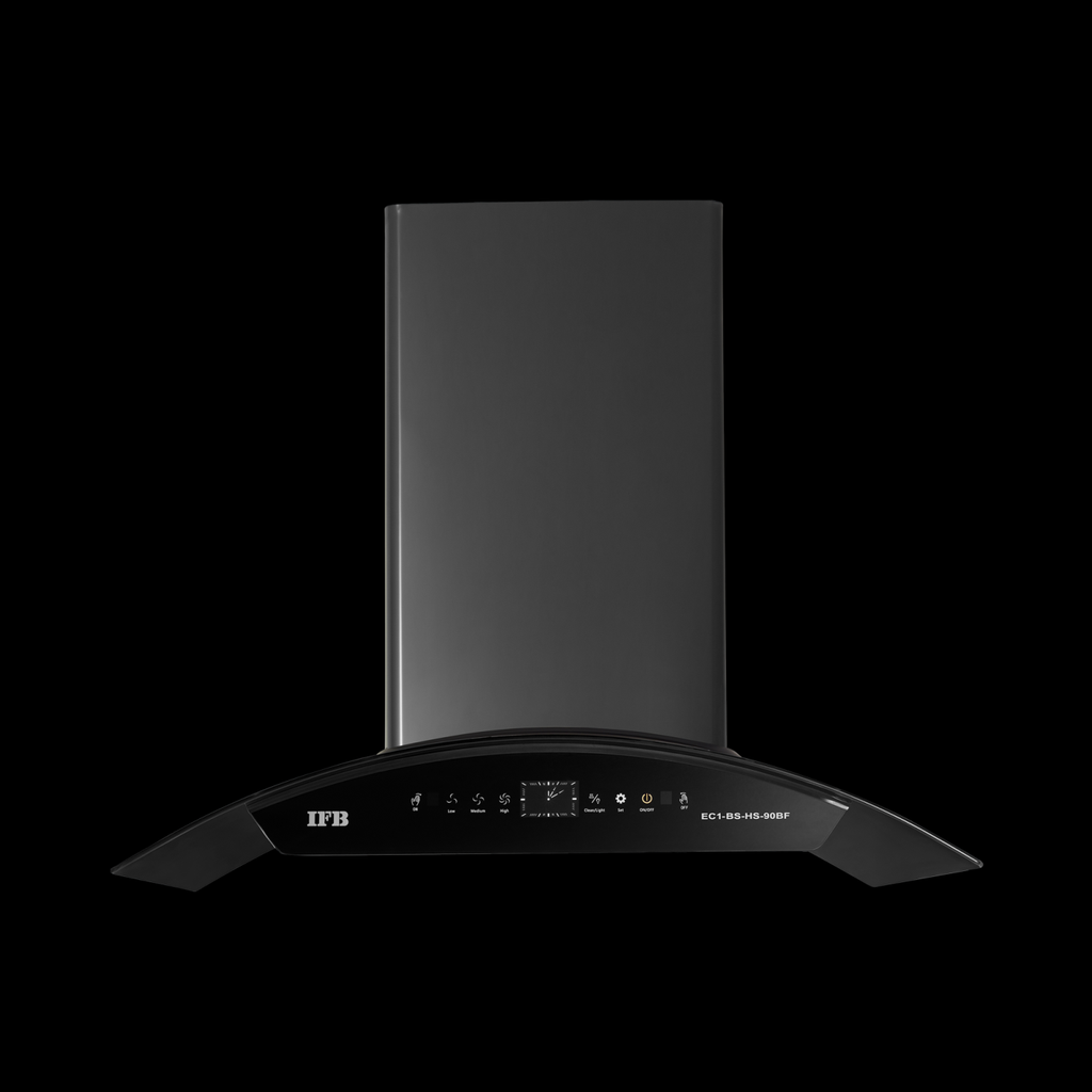 IFB 60 Cm 1200 m³/hr Auto-Clean Curved Glass Kitchen Chimney (EC1 -BS -HS-60BF, Feather Touch, Baffle Filter, Black Steel)