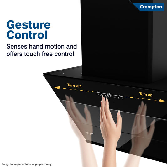 Crompton QuietPro 75 cm Chimney (CHD-QPVI75FLE-MBL) | 1660 m³/hr Suction | Inverter Motor | Intelli Auto Clean | Filterless | Free Installation | Suraj Electronics Delhi NCR