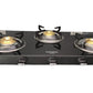 Crompton CKT-FPR753-MSB 3 Burner Auto Ignition Glass Top Gas Stove with Jumbo Brass Burner, Dual Drip Trays & Wide Body Design – Black