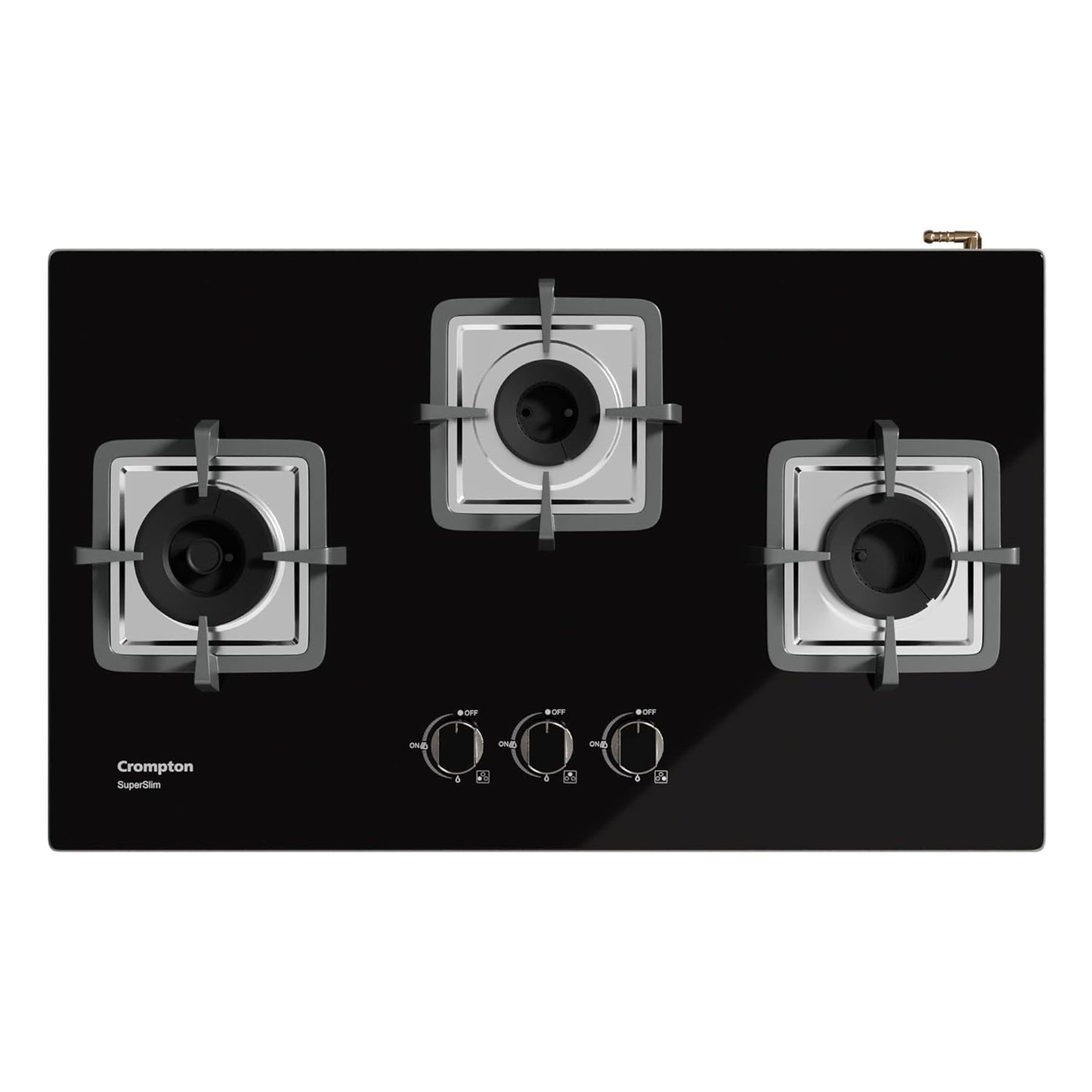 Crompton TAB-SMHB783-MBL SuperSlim Matt  78 cm 3 Burner Hob with Auto Ignition, Brass Burners and Toughened Glass Top ( Matt Black)