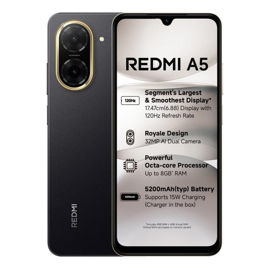 Redmi A5 64 GB, 3 GB RAM, Black, Mobile Phone