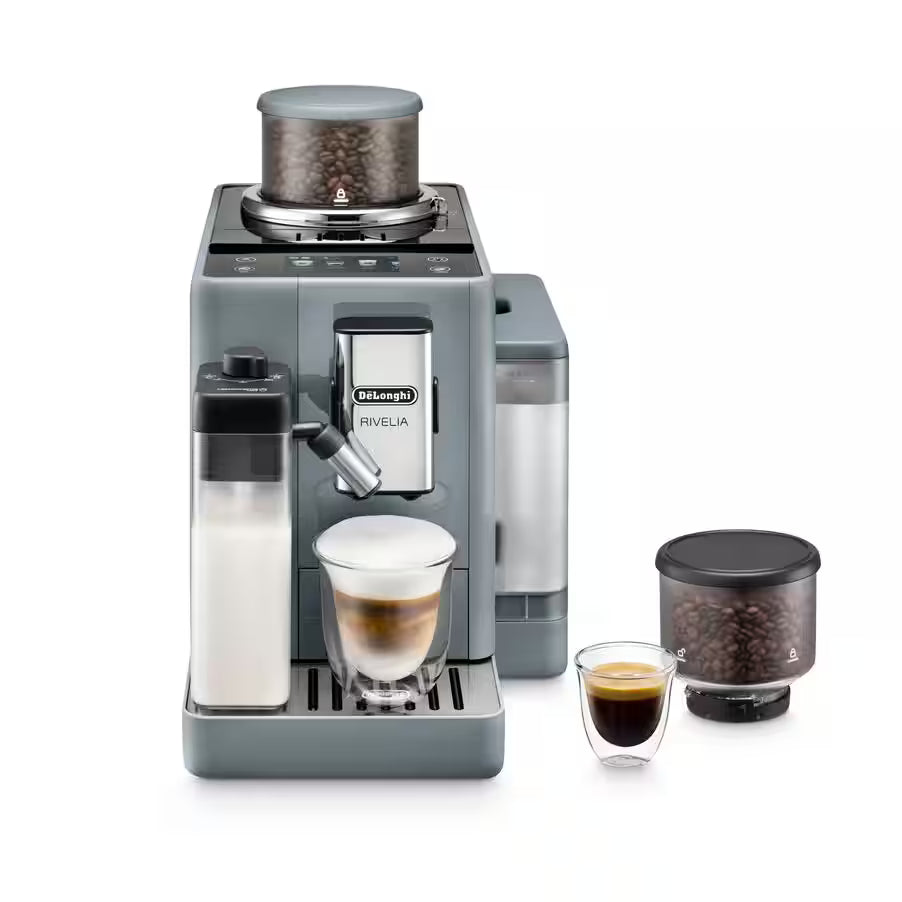 De'Longhi Rivelia EXAM440.55.G Fully Automatic Coffee Machine – LatteCrema Hot, Automatic Milk Frother, Bean-to-Cup, 16 Coffee Recipes, Compact Design, Full Touch Color Display – Grey