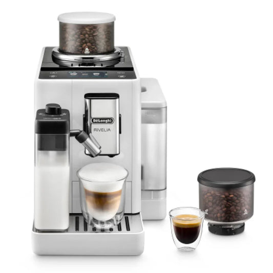 De’Longhi Rivelia EXAM440.55.W | Fully Automatic Coffee Machine | Bean-to-Cup | LatteCrema Hot | 3.5” Touch Display |White Suraj Electronics Delhi NCR