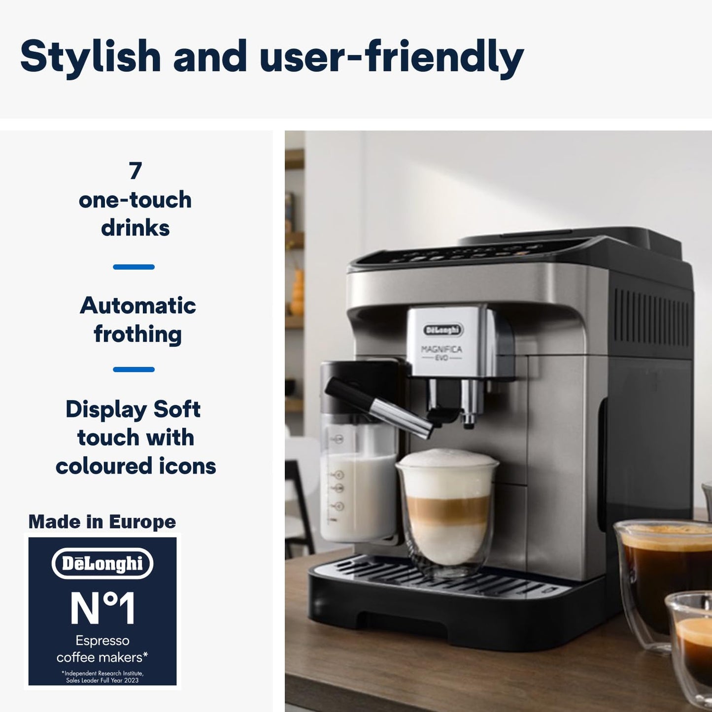 Delonghi Ecam290.81 TB- Magnifica Evo|Bean To Cup Fully Automatic Coffee Machine|7 One-Touch Recipes - Latte, Espresso, Cappuccino & More|15 Bar Pressure|1450 W|Free Demo & Installation(Titanium Black)