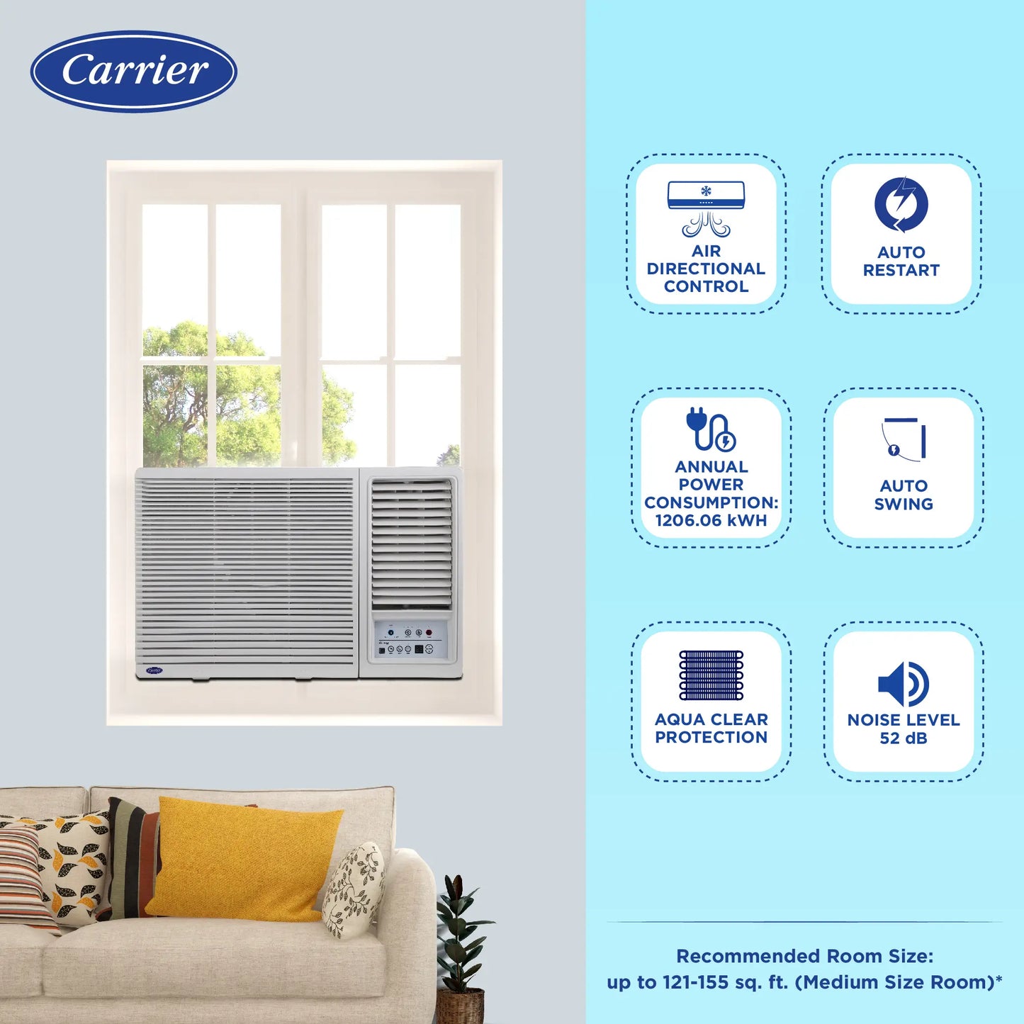 Carrier Estrella Ex CAW12EC3R34F0 1 Ton 3 Star Window AC | Copper Condenser | Blue Fin | R32 Refrigerant | Suraj Electronics Delhi NCR