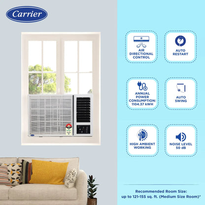 Carrier CIW18EC5R33F1 1.5Ton 5 Star Window Inverter AC( Copper, Dust Filter & Turbo Mode, 2024 Model, Estrella Exi,,White)