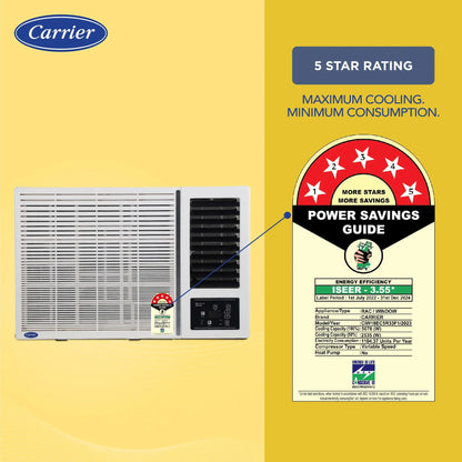 Carrier CIW18EC5R33F1 1.5Ton 5 Star Window Inverter AC( Copper, Dust Filter & Turbo Mode, 2024 Model, Estrella Exi,,White)