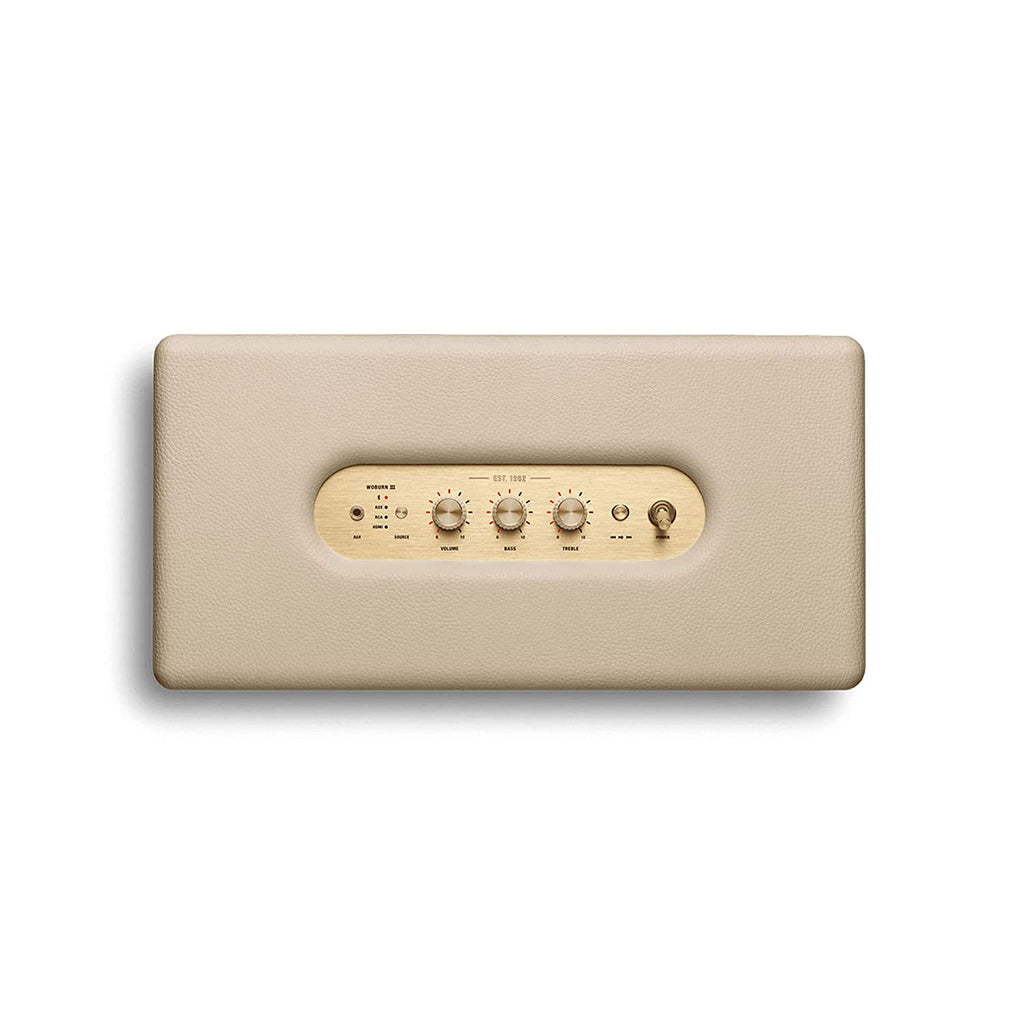Marshall Woburn III Bluetooth Speaker (Cream) – 3-Way Driver, HDMI, AUX, Signature Sound, Sustainable Design