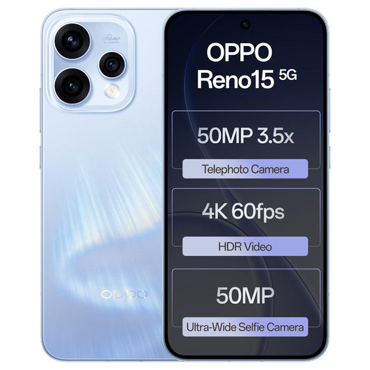 Oppo Reno15 5G 256 GB, 12 GB RAM, Aurora Blue, Mobile Phone