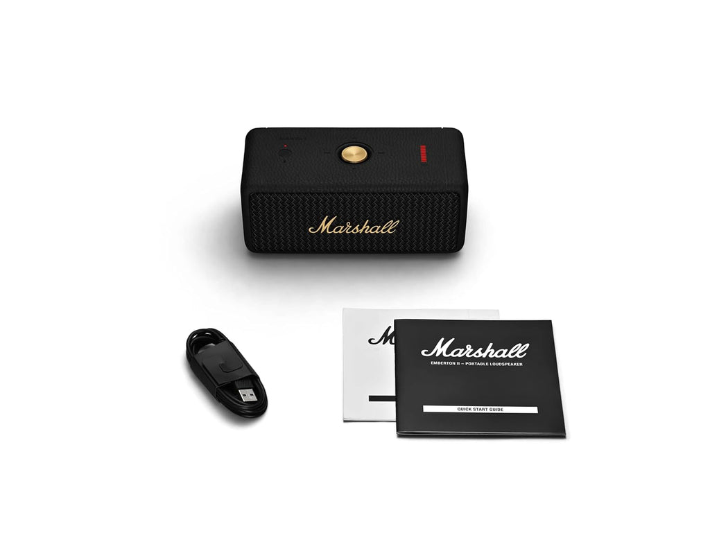 Marshall Emberton II 20W Portable Bluetooth Speaker (Black & Brass) | 30+ Hours Playtime | IP67 Waterproof | Stack Mode | Multi-Directional Control