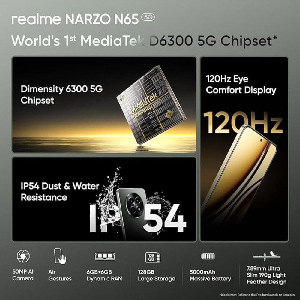 Realme Narzo N65 5G 128 GB, 4 GB RAM, Deep Green, Mobile Phone