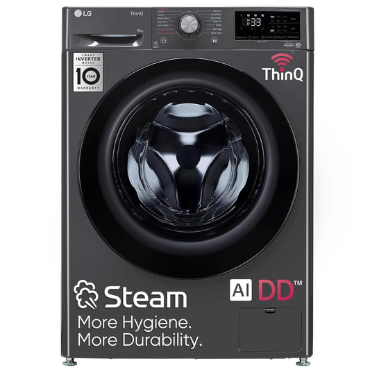 LG 8 Kg Front Load Washing Machine FHP1208Z5M | AI DD Technology | Steam for Hygiene | Inverter Motor | Wi-Fi Enabled | Middle Black