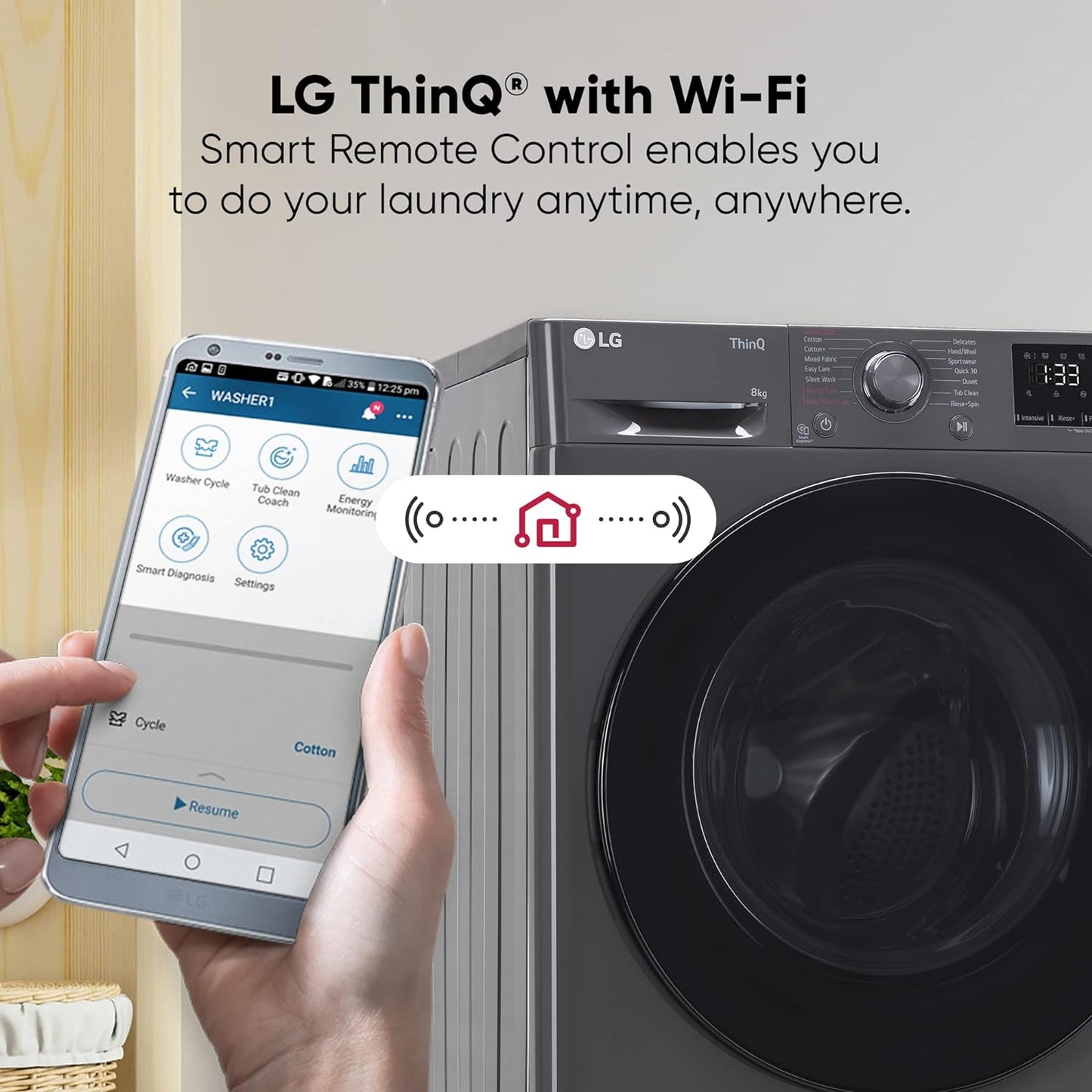 LG 8 Kg Front Load Washing Machine FHP1208Z5M | AI DD Technology | Steam for Hygiene | Inverter Motor | Wi-Fi Enabled | Middle Black