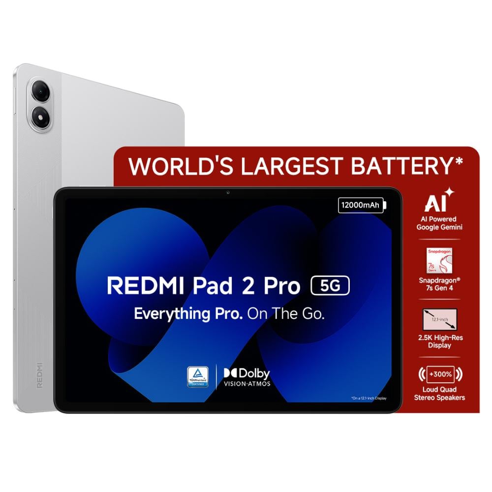Redmi Pad 2 Pro 30.73 cm (12.1 inch) Wi-Fi + 5G Tablet, 8 GB RAM, 256 GB, Quick Silver, 71155