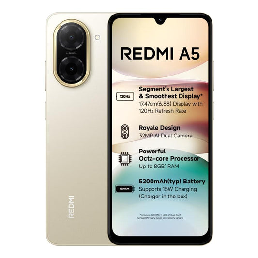 Redmi A5 128 GB, 4 GB RAM, Gold, Mobile Phone