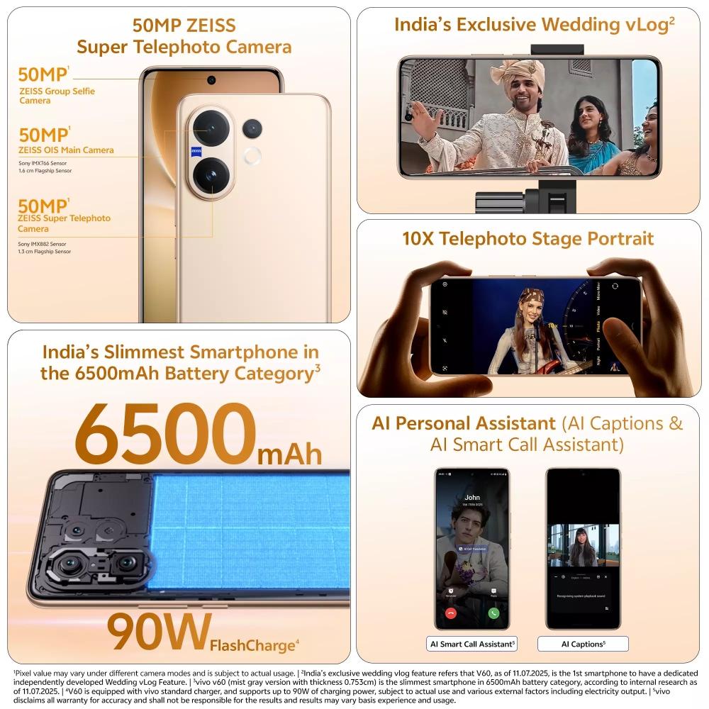 Vivo V60 256 GB, 12 GB RAM, Gold, Mobile Phone