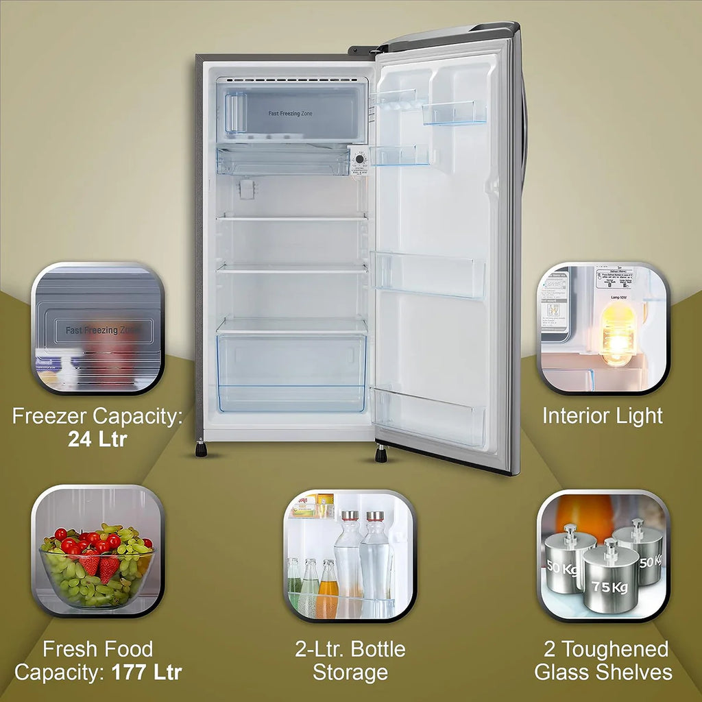 LG GL-B211HBWD, 201 Ltrs 3 Star Inverter Direct Cool Single Door Refrigerator, Blue Waterlily