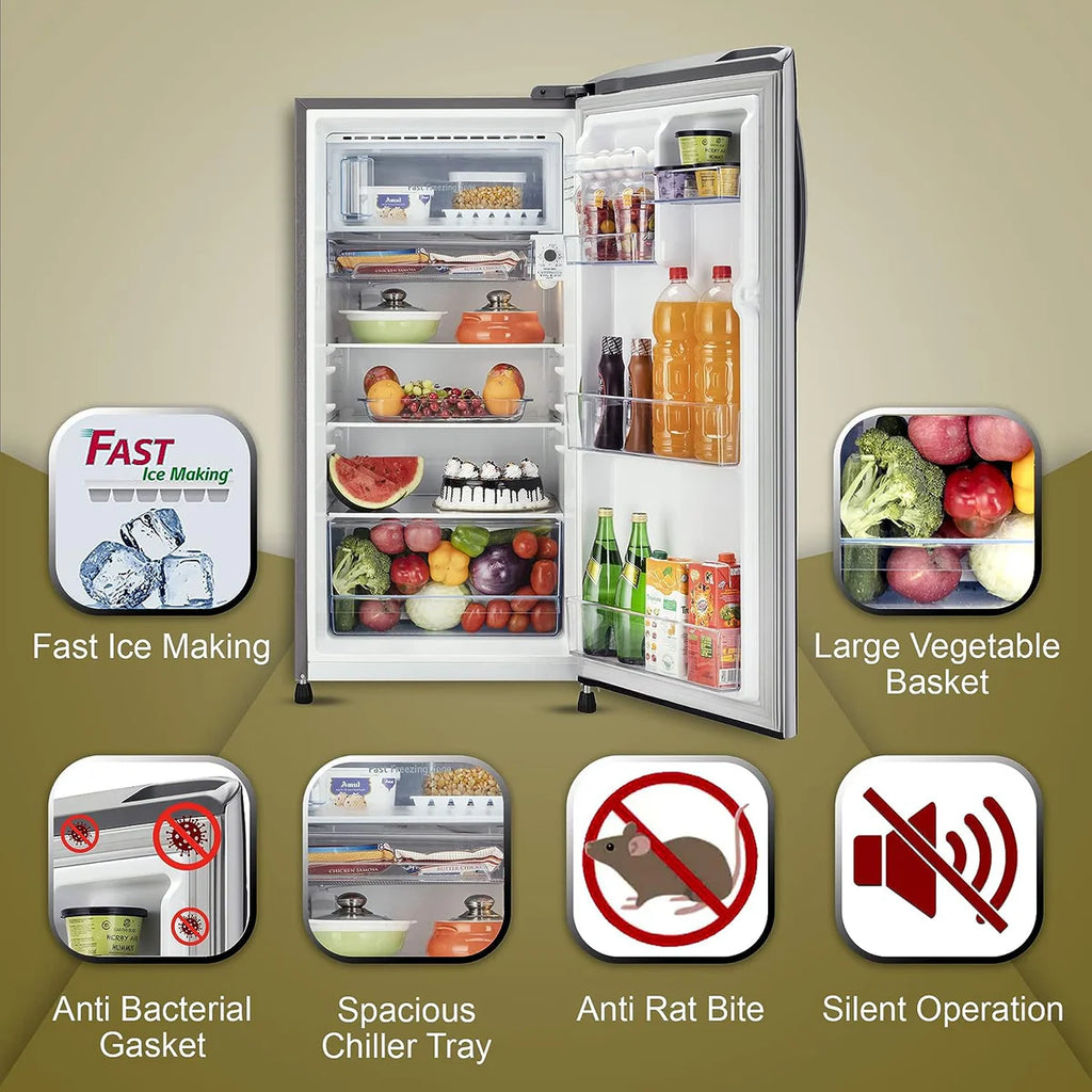 LG GL-B211HBWD, 201 Ltrs 3 Star Inverter Direct Cool Single Door Refrigerator, Blue Waterlily
