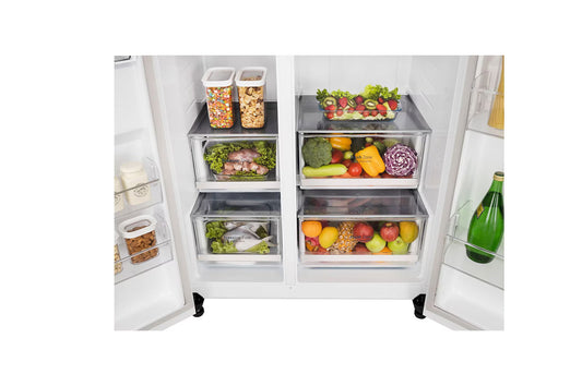 LG GL-B257DLW3 650 Ltr Convertible Side by Side Refrigerator with Premium Glass Door, Smart Inverter Compressor, Linen White Finish