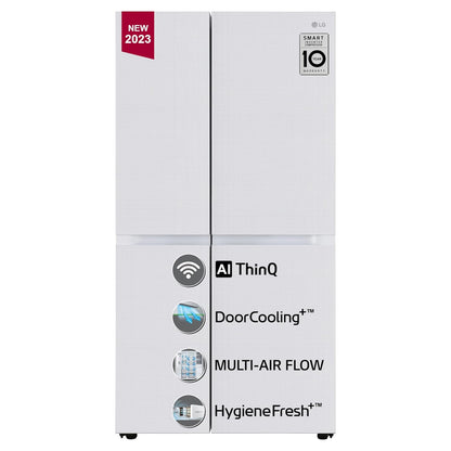 LG GL-B257DLW3 650 Ltr Convertible Side by Side Refrigerator with Premium Glass Door, Smart Inverter Compressor, Linen White Finish