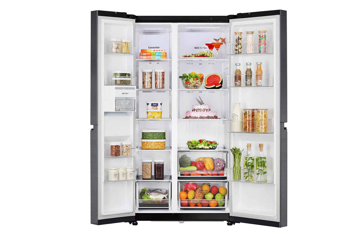 LG GL-B257HMC3 650L, Convertible Side-by-Side Refrigerator with Smart Inverter Compressor, Multi Air Flow
