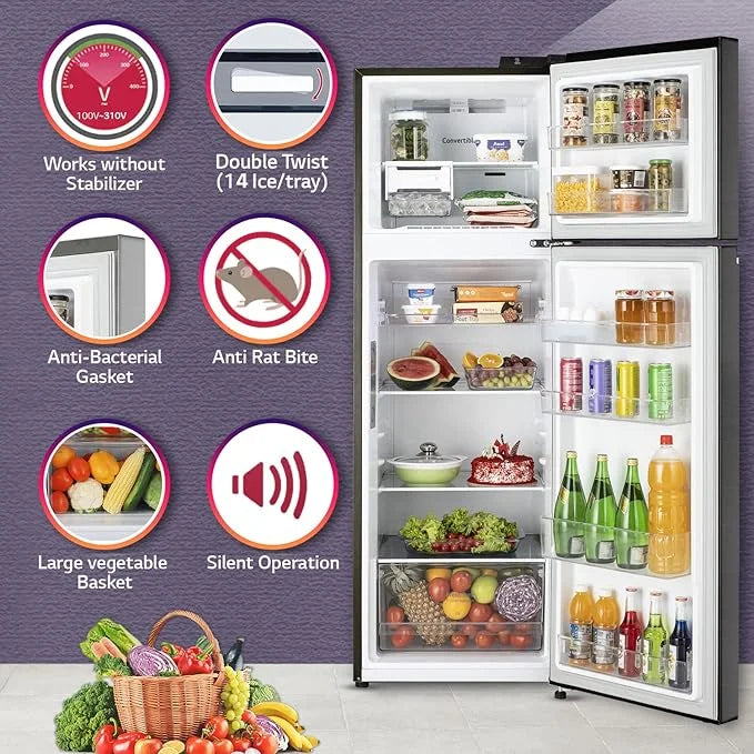 LG GL-T312TESX 272L 3 Star Frost Free Double Door Convertible Refrigerator | Smart Inverter Compressor | Door Cooling+ | Ebony Sheen