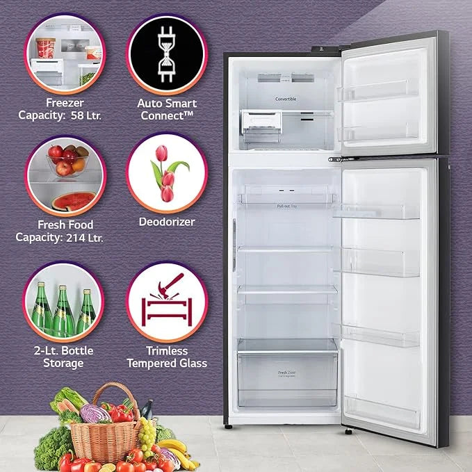 LG GL-T312TESX 272L 3 Star Frost Free Double Door Convertible Refrigerator | Smart Inverter Compressor | Door Cooling+ | Ebony Sheen